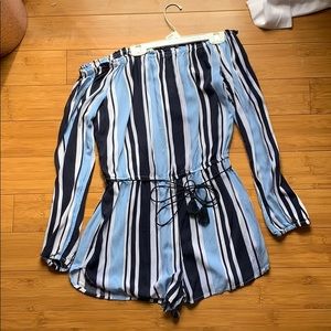 Forever 21 Blue Striped Romper size M
